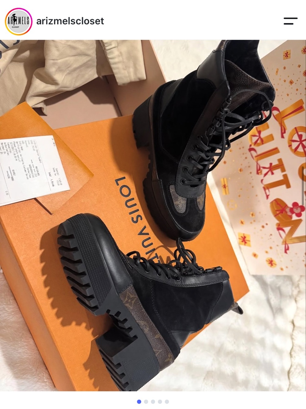 Louis Vuitton Black Lace-Up Leather & Suede Combat Boots